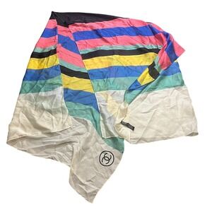 Chanel Silk Scarf Womens OS Multicolor Striped CC‎ Logo Square Made in Italy